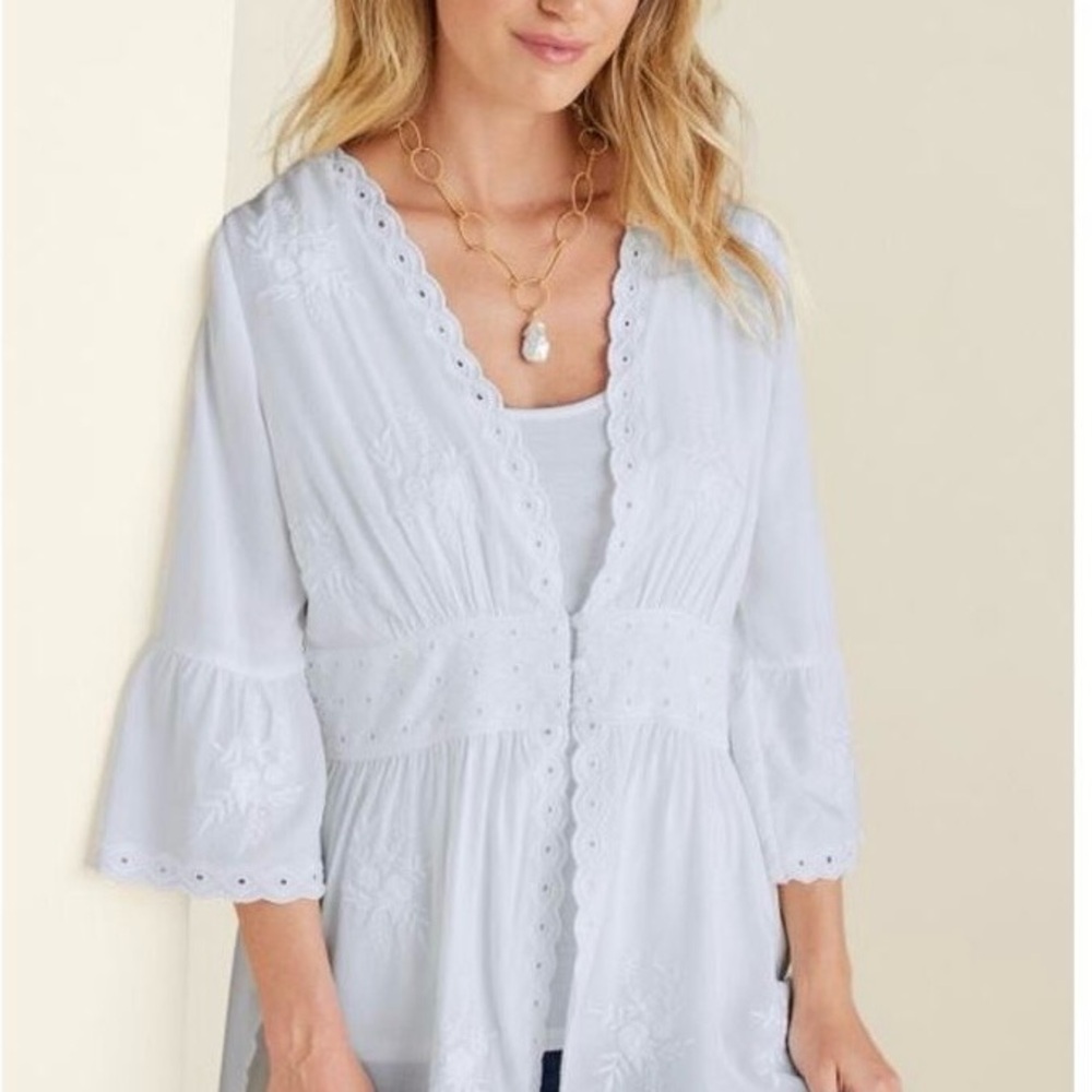 Soft Surroundings Melissani White Eyelet Boho Top Size XS
